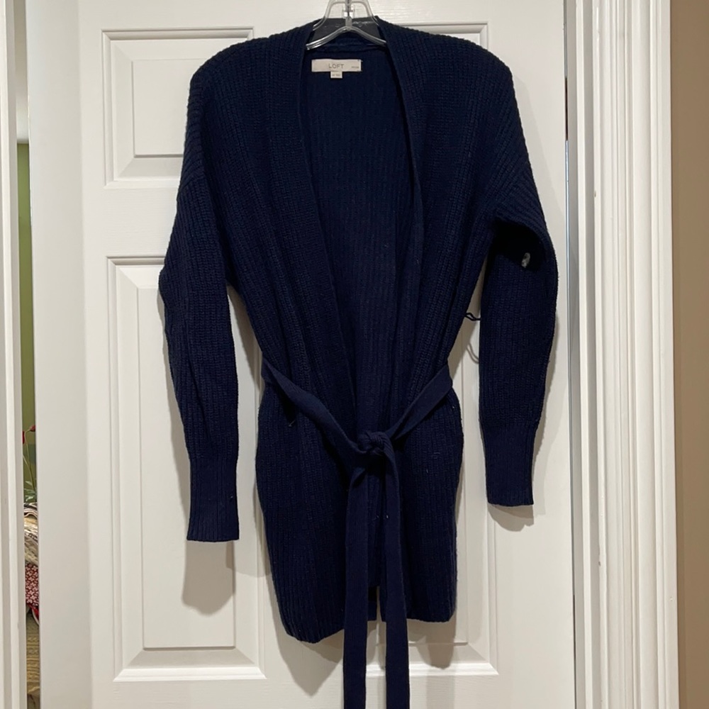 Navy Loft cardigan with belt